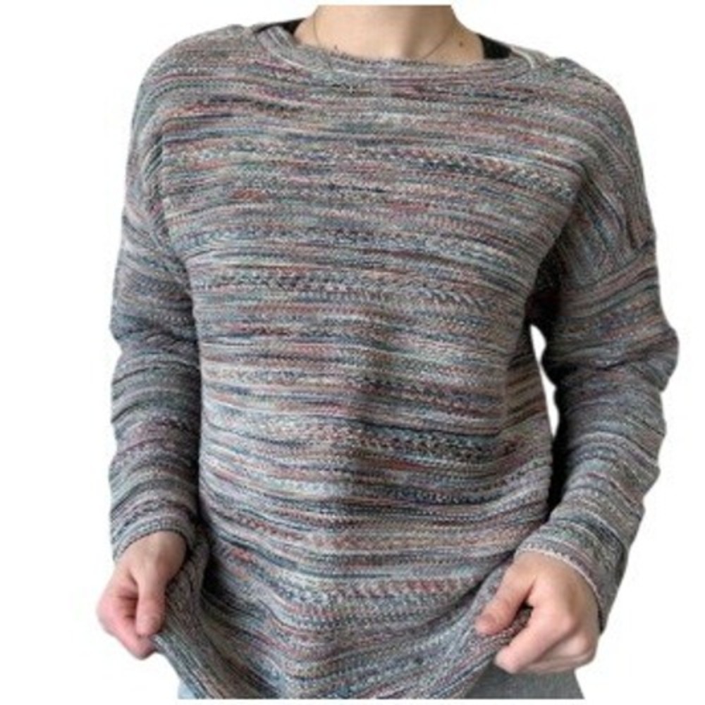 J. Jill Pink Multicolor Heather‎ Stripe Boatneck Cotton Sweater Size Medium